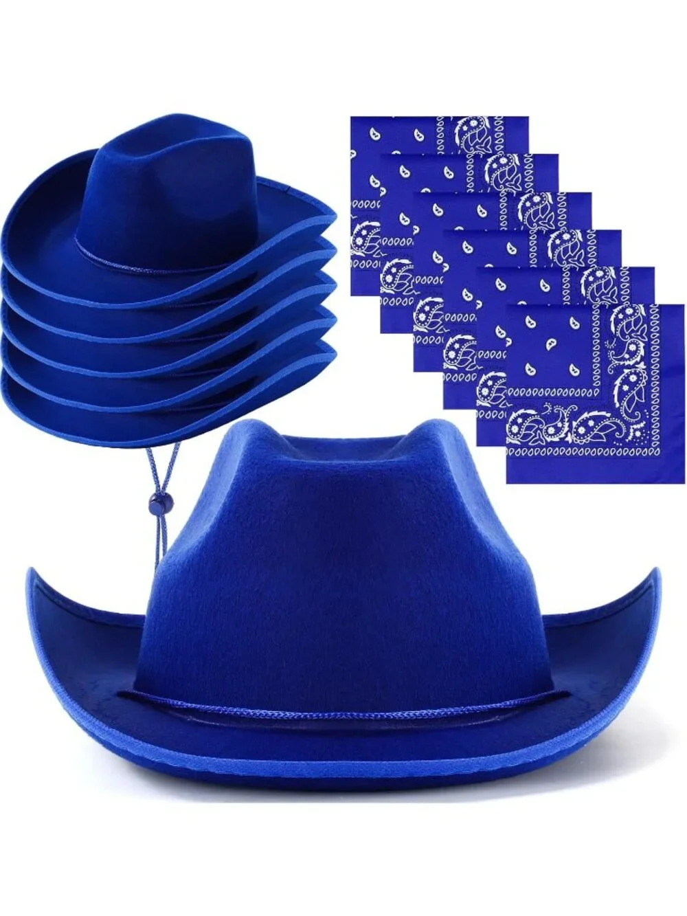 Men's Royal Blue Bandanas Bulk Adjustable Felt Western Cowboy Cowgirl Hat 12 Pcs